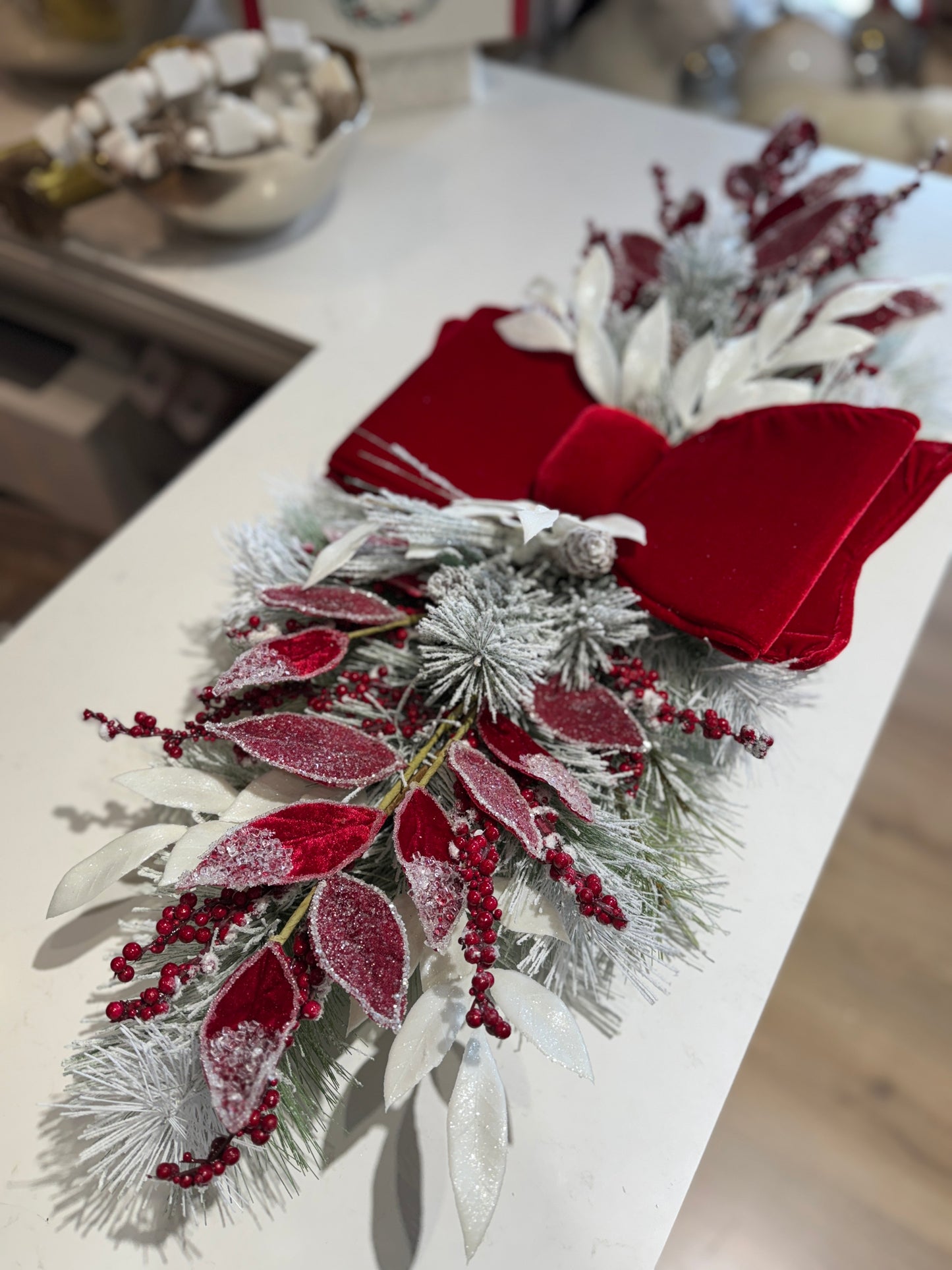 Centro de mesa decorado blanca y rojo / Red & White center piece