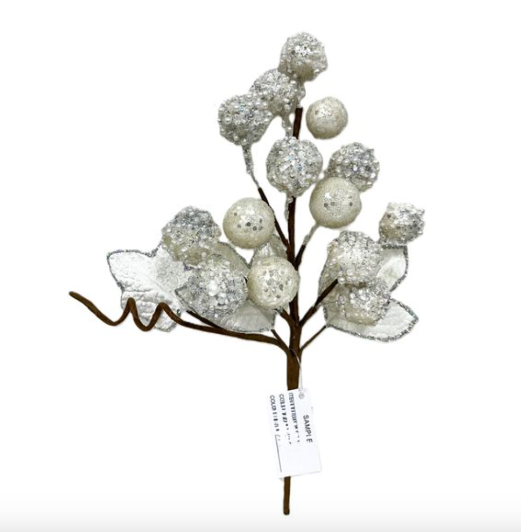 Vara de berries blancas y plata VR / White & Silver Berries spray VR